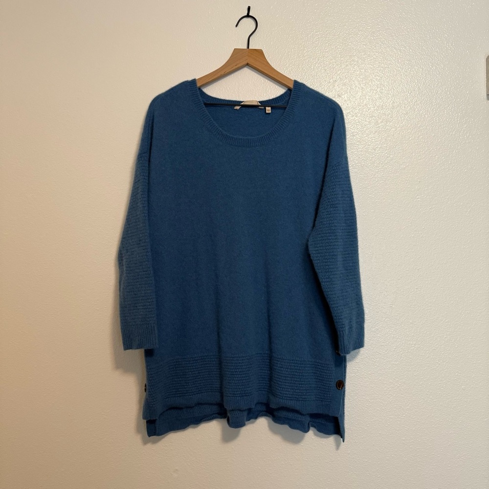 Soft Surroundings - Aisling Cashmere Blue Button Accent Long Sleeve Sweater - 1X - Picture 2 of 10